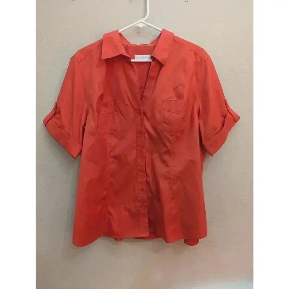 Chico's red short sleeve button up collared red shirt size XL
